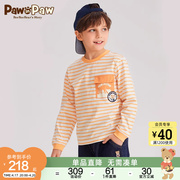 PawinPaw卡通小熊童装24年春夏男童圆领卡通印花条纹长袖T恤