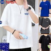 NASA夏季纯棉短袖男士潮流休闲T恤胖子宽松大码半袖帅气圆领上衣
