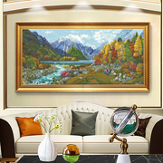 印花十字绣客厅大气油画香格里拉大幅满绣山水风景中式现代自己绣