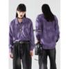 物理少年「迷雾梦境」紫色印花古巴领衬衣春秋口袋设计长袖衬衫男