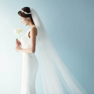 韩式新娘结婚头纱超仙长拖尾简约裸纱短款婚纱素纱旅行拍照10米5