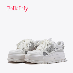 bellalily2024春季潮流蝴蝶小白，鞋女增高牛皮松糕鞋舒适板鞋