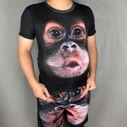 大猩猩短袖男士3D印花短t恤猴子上衣服大码半截袖衫5分短裤一套装