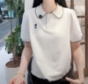 韩系刺绣猫咪短袖娃娃领衬衫2024夏季花边PoloT恤显瘦上衣女