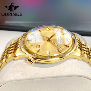 瑞士进口机芯超薄男士手表，机械表高级感奢侈纯黄金色名表品牌十大