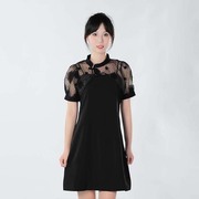 lucidy鲁思蒂黑色短袖连衣裙，2023女夏气质(夏气质，)时尚套装吊带裙子