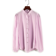 品牌折扣女装春夏撤柜浅紫色，时尚薄款长袖，立领雪纺衬衫