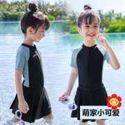 女童泳衣拉链比基尼保守显瘦遮肉短裙连体分体小公主韩国网红时尚
