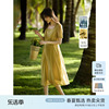 XWI/欣未法式优雅方领连衣裙女夏季泡泡袖设计天丝面料收腰显瘦裙