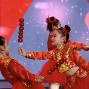 冰糖葫芦民族舞蹈演出服装儿童喜庆蓬蓬纱裙打鼓表演服新年中国红