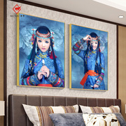 少数民族风挂画宾馆酒店壁画单幅，云南傣族美女，少女风情人物装饰画