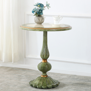 地中海圆形沙发边几角几美式彩绘休闲桌欧式复古绿色花几圆桌3209