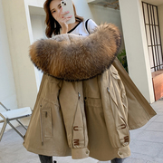 派克服女2023冬季獭兔毛内胆可拆卸中长款小个子皮草外套