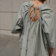 macha衬衫女欧美风纯棉，简约设计感小众，露背抽褶系带上衣