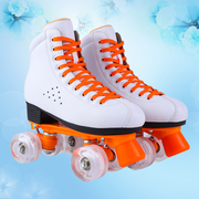 双排轮滑冰鞋四轮儿童，直排轮透气帆布溜冰鞋，闪光轮花式冰鞋溜冰