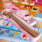 hello Kitty 勺筷 不锈钢勺子卡通筷子便携环保餐盒铁盒 餐具套装