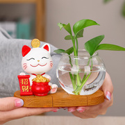 新中式家居客厅招财猫水培小摆件，花瓶创意桌面玄关酒柜装饰品高端