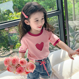 女童夏装t恤2024韩版洋气儿童短袖，小女孩夏季半袖体恤上衣潮