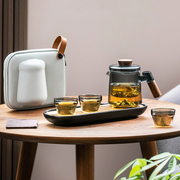 日式玻璃旅行茶具套装，便携包户外露营随身快客杯小套功夫茶杯茶盘