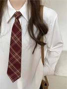 复古酒红色~日系毕业领带，女系带领花学院，风格纹蝴蝶结jk衬衫领结