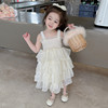 女童裙子夏季套装韩版女孩子时髦洋气吊带裙中小童，夏日度假蛋糕裙