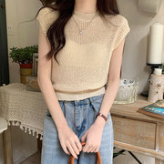 韩系2023夏季小飞袖设计感针织衫女外搭镂空小众纯色罩衫短袖