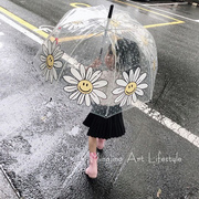 ins网红儿童向日葵笑脸雨伞，透明长柄轻便可爱街拍道具雨伞儿童伞