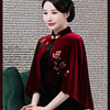金丝绒旗袍红色披肩短外套复古中式女士外搭妈妈礼服黑色披风斗篷