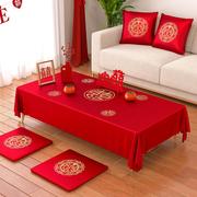 桌布结婚茶几红色婚庆喜事，长方形桌子布新中式，婚礼喜字圆桌红台布