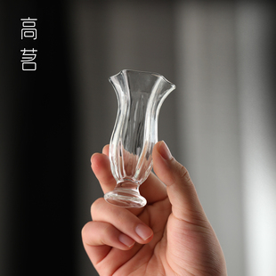 日式闻香品茗杯创意花朵高脚透明玻璃小茶杯女士，喝花茶家用小口杯