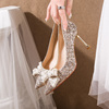 法式水晶婚鞋秀禾婚纱两穿2024新娘鞋女婚礼高跟鞋小众高级感