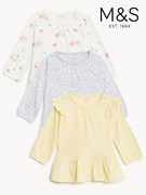 英国马莎M&S女童宝宝婴幼儿纯棉长袖打底衫小裙摆T恤