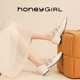 honeygirl2024春夏秋款时尚，百搭复古法式粗跟方头，浅口仙女风单鞋