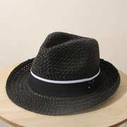 夏天韩版黑色卷边小礼帽M标短檐草帽海边度假镂空手工 白色沙滩帽