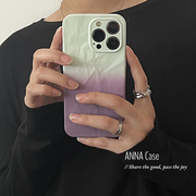 ANNACASE高级感温柔芋泥紫撞色褶皱适用苹果15promax手机壳iphone14磨砂12pro11全包13promax防摔保护套