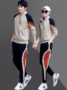 阿迪达2024春季情侣运动套装，韩版开衫运动套装春秋跑步休闲运动服