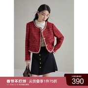 新年系列优雅小香风，短外套冬正肩微收腰羊毛，混纺红色外套