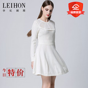 LEIHON/李红国际秋装羊毛白色长袖针织大摆连衣裙