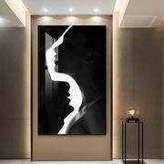 美誉度装饰画玄关餐厅过道背景墙壁铝合金框晶瓷壁画黑白艺术80×