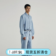 韩国 PARTIMENTO 2023春季青年复古宽松蓝色宝石牛仔衬衫