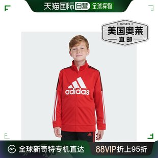 adidas儿童阿迪达斯两件套对比色三条纹针织运动套装 - 猩红色。