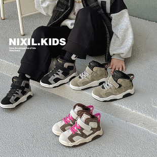 2023年冬季男童儿童加绒板鞋时尚中邦男女童休闲运动鞋子韩版橡胶