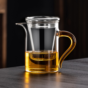 加厚耐高温全玻璃冲泡茶壶，花茶绿茶红茶杯茶水分离公道杯带过滤网