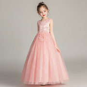 儿童蓬蓬纱公主裙女童大提琴粉色礼服裙婚纱女孩舞台装钢琴演出服