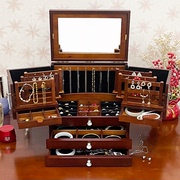 高档大容量首饰收纳盒实木质复古欧式项链戒指饰品收纳盒带镜梳妆