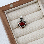 925纯银复古红色锆石玫瑰花，吊坠单坠女单独项链，银饰配件2.5*1.5cm