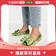 香港直邮潮奢asos女士设计宽版湖蓝色蝴蝶结，尖头绿色芭蕾舞鞋