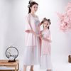 女童中国风古装汉服连衣裙亲子装夏季L7中袖两件套雪纺裙子母女装