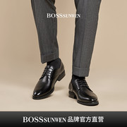 BOSSsunwen皮鞋男士商务正装春夏黑色真皮婚鞋男款英伦通勤德比鞋