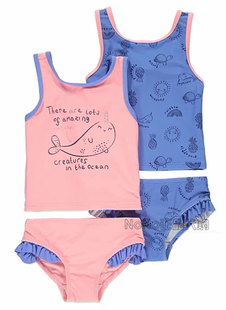 国内英国George乔治女童粉色海豚蓝色分体泳衣泳裤两套装